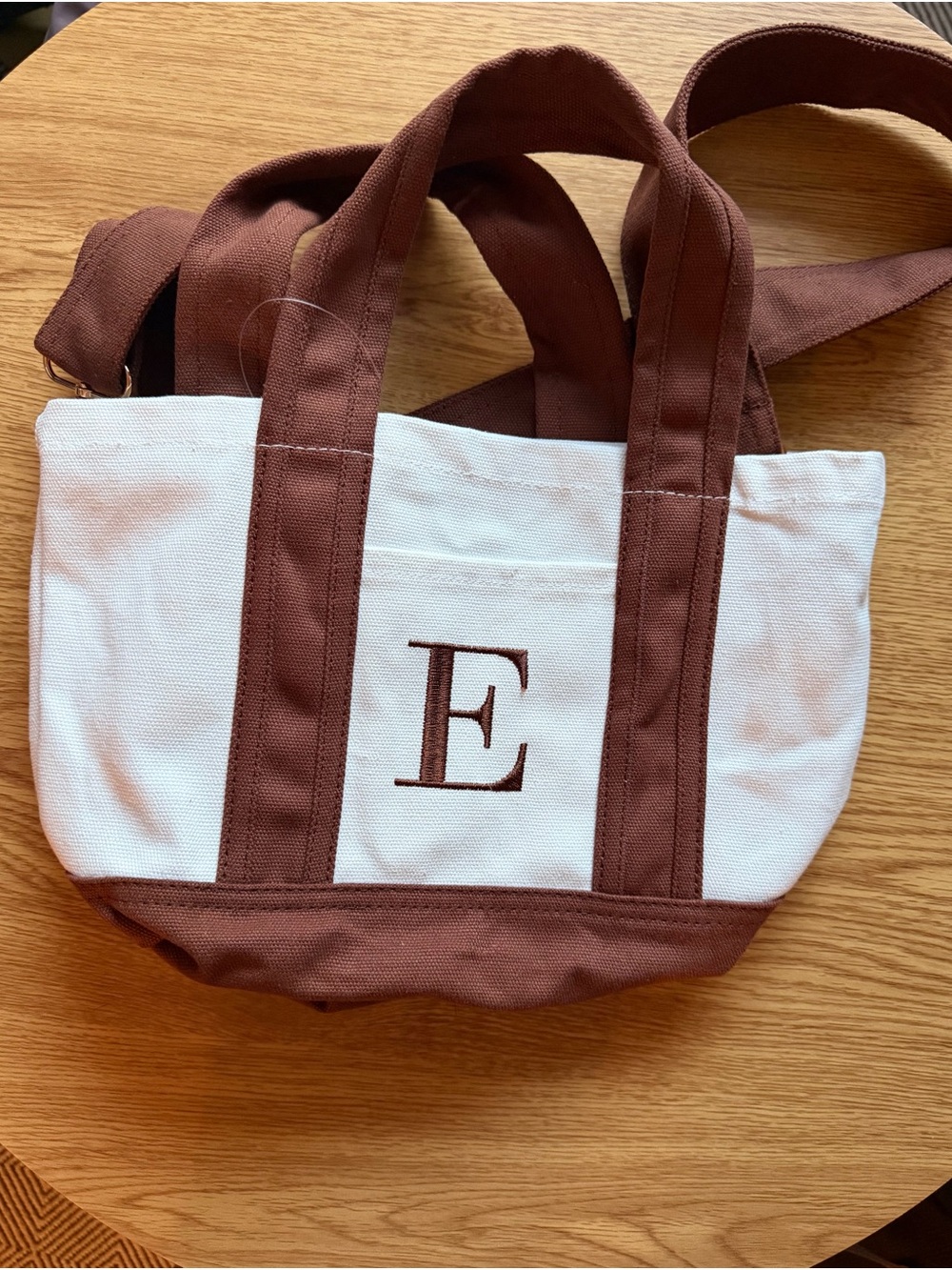 Monogram Canvas Tote Bag with Brown Trim - Initial E